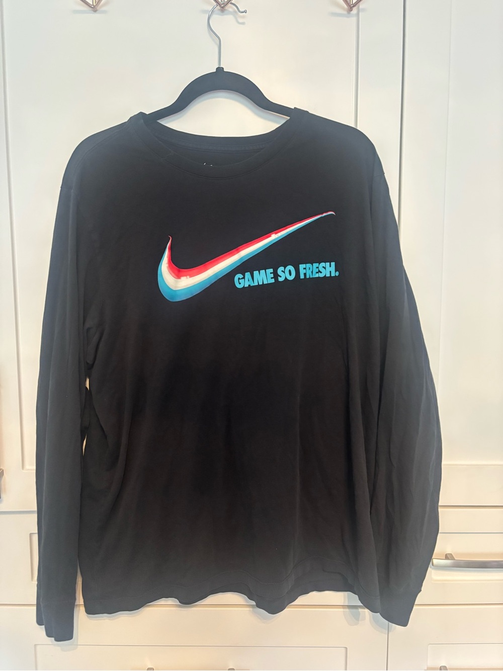 Nike Black Long-Sleeve Tee with Multicolor Swoosh